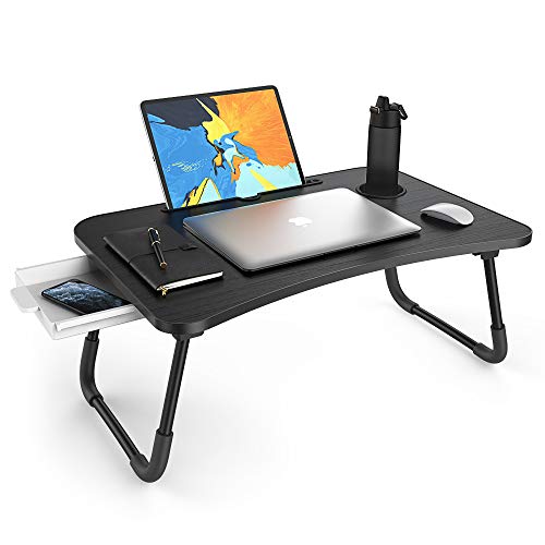 Folding Laptop Desk Multi-Function Elekin Laptop Bed Table Stand with Storage Drawer Cup Holder for Bed Sofa