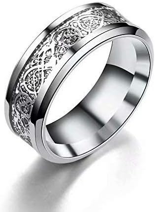 Men Ring - Dragon Scale Dragon Pattern Beveled Edges Celtic Rings Jewelry Wedding Band for Men Gold 10