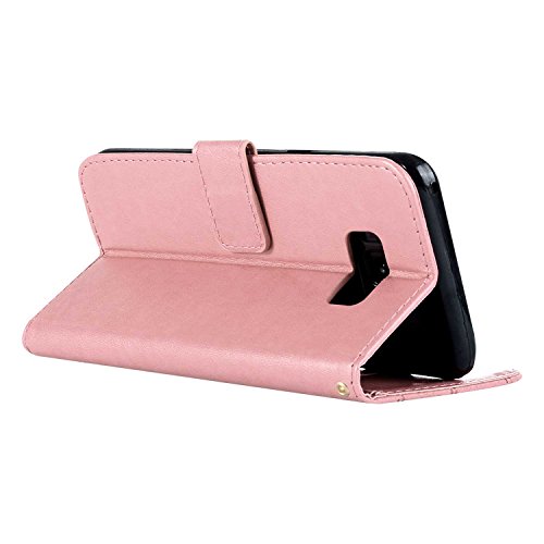 UNEXTATI Galaxy S8 Plus Stand Magnetic Flip Cover Card Holders & Hand Strap Wallet Case with Kickstand for Samsung Galaxy S8 Plus (Rose Gold)