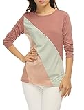 Allegra K Women Round Neck Long Sleeves Color Block T-Shirt Pink M