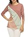 Allegra K Women Round Neck Long Sleeves Color Block T-Shirt Pink M