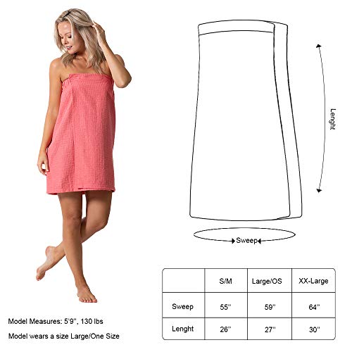 Turkish Linen Women's Waffle Spa Body Wrap with Adjustable Closure (One Size, Coral)
