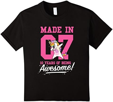 Kids Made In 2007 Awesome 10th Birthday Girl Shirt Dabbin Unicorn 10 Black