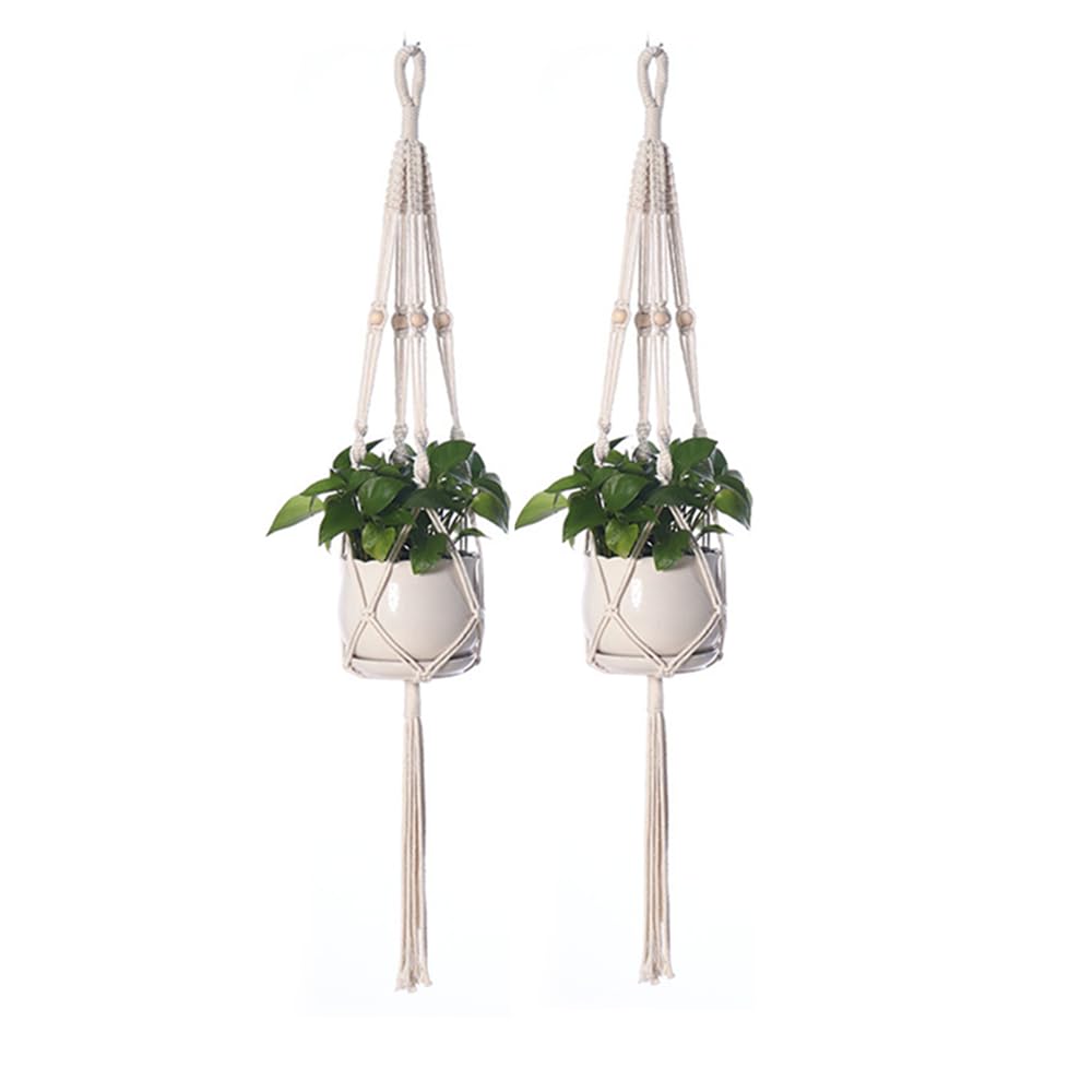 Bkrdty Flower Pot Hanging Net 2Pcs Wall Hanging Flower Pot Holder Cotton Degradable Rope Plant Hanger 117CM Hanging Planters Baskets for Flower Pot Home Decor
