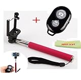 Superstar™ Extendable Camera Selfie Self Portrait Shooting Pole Adjustable Handheld Monopod Mount Holder for Iphone 5s 5c 5 4s 4 HTC One LG Sony Samsung Galaxy Mobile Cell Phone with Bluetooth Remote Camera Wireless Shutter (Red)