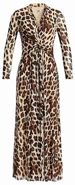 anne klein women's printed twist-front long-sleeve maxi dress Abstract Print Twist Front Long Sleeve Mesh Maxi Dress (Women)