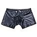 CHICTRY Men's Black Leather Underwear Tight Boxer Briefs Wetlook Swim Shorts with Buckled Pouch X-Large