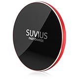 SUVIUS Fast Wireless Charger for iPhone 8, 8 Plus, X, Samsung, and Note: Quick Charge Cordless Charging Pad for All Qi Enabled Phones/Devices - Ultra Thin - USB Cable Included (Red)