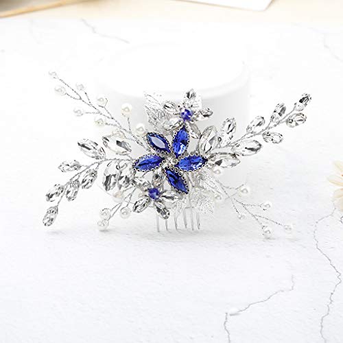 Olbye Wedding Hair Comb Blue Rhinestone Bridal Hair Accessories