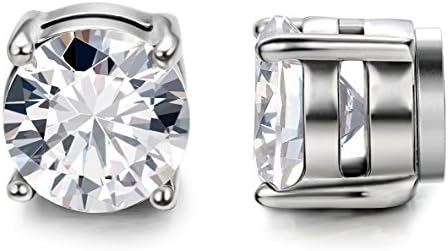 Gelmushta Stainless Steel Mens Womens Magnetic Stud Earrings Non-piercing Round Cubic Zirconia 5mm