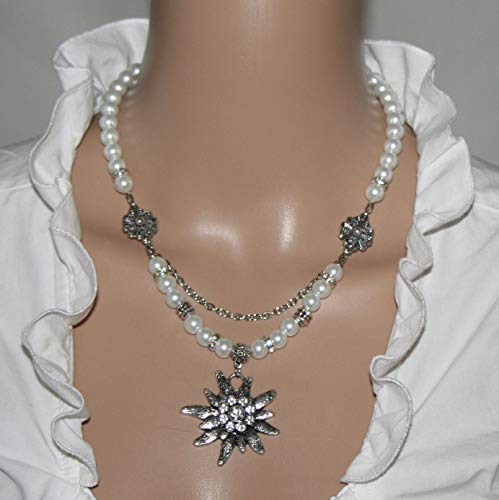 Pearl necklace with edelweiss Dirndl necklace - Thumbnail 3