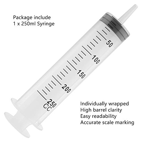 250ml Syringe, Extra Large Plastic Syringes for Glue Dispensing, Scientific Labs, Watering, Refilling, Filtration, Feeding, Nutrient Measuring, Motoring Applications, Multiple Uses