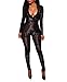 M.Brock Women Long Sleeve Bandage Bodycon Jumpsuit Tattoo Print Bodysuit (X-Large, S-Black)