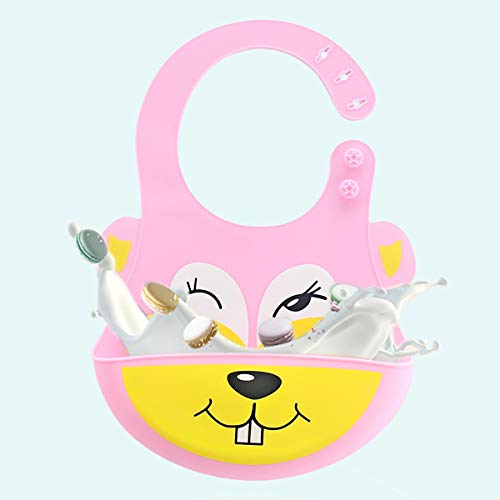 Waterproof Silicone Bib Easily Wipes Clean Feeding Baby Bibs for Babies and Toddlers by MMBABY (Animal Yellow/Pink) - Thumbnail 4