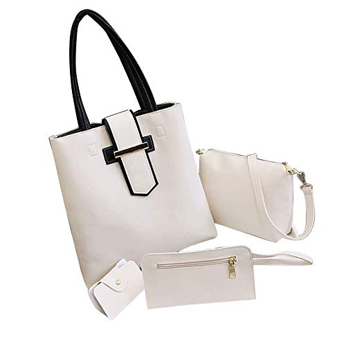 S.CHARMA 4pcs Women Handbag Bags Set Synthetic Leather Clutch Purse Shoulder Messenger Crossbody Bag