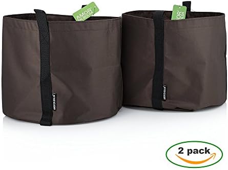 Amor En Bolsa 5 Gallon Garden Planters - Set Of 2 - Brown Color Polyester Plant Pots w/ Handles - Ideal for Indoor &amp; Outdoor Use - Fabric Flower Pots perfect to Decorate your House, Patio or Balcony
