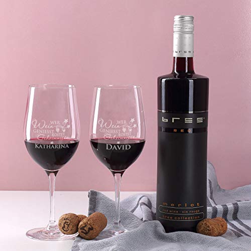 Privatglas Weinpräsent inkl. 2 gravierte Weingläser mit Bree Wein auswählbar in edler Geschenkverpackung Rot – Bild 4