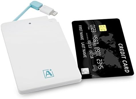 [The Most Compact Mini Universal Charger put in Pocket] iFashionCity New Design Wallet Power Supply 2600mah Mini Card Size Portable Charger External Battery Power Bank with Micro+lightning charging Connector for iPhone 6 Plus, iPhone 6, iPhone 5s, iPhone 5, iPhone 4s, iPhone 4, iPad Air 2, iPad Mini 3/2/1, Samsung Galaxy S6 S5 S4 Note Tab, Nexus, HTC, Motorola, Nokia, PS Vita, GoPro, Note 3, Note 2, HTC, OnePlus, and more Smartphone and Tablet PC devices (White+Blue)