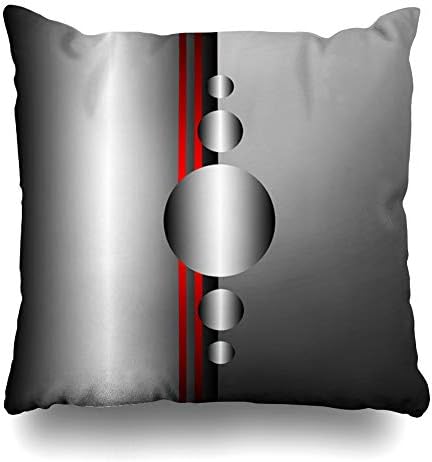 InnoDIY Throw Pillow Covers Black Srtipes Abstract Red and Silver Metal Circles Pillowslip Square Size 18 x 18 Inches Cushion Cases Pillowcases