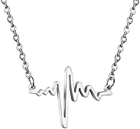 LUXUSTEEL Heart Beat Pendant Fashion Stainless Steel Anti-Allergic Chain Necklace Jewelry Men/Women, Silver/Gold