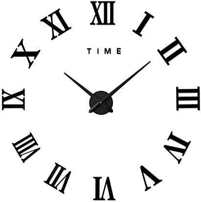 FORUSKY Simple Large 3D DIY Frameless Mirror Surface Roman Numerals Wall Clock Wall Sticker for Living Room,Kitchen,Bedroom, Home,Office Decor - Black