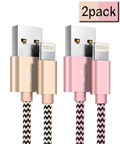 BESKIN sai168 Lightning Cable iPhone Cable, 2Pack 5ft/1.5M Charging Cord Nylon Braided for Lightning to USB iPhone Charger Cable for iPhone X/8/8 Plus/7/7 Plus/6/6 Plus/5/5S/5C/SE by ,(Pink+Gold)