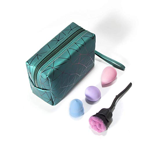 Makeup Bag Small Travel Portable Multifunctional for Cosmetics Make Up Tools with Mini Makeup Brush Set Sponge Gift for Women Girls