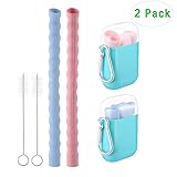 Vantic Collapsible Boba Silicone Straws - Portable Smoothie Straws Reusable, Final Drinking Straw Set with Cleaning Brush & Case, for Bubble Tea, Milkshakes, Jumbo Drinks(pink blue)