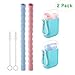 Vantic Collapsible Boba Silicone Straws - Portable Smoothie Straws Reusable, Final Drinking Straw Set with Cleaning Brush & Case, for Bubble Tea, Milkshakes, Jumbo Drinks(pink blue)