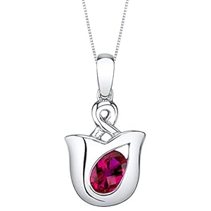 Peora Sterling Silver Tulip Solitaire Pendant Necklace in Various Gemstones, Oval 7x5mm, with 18 inch Italian Chain