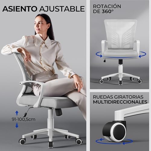 Yaheetch Conjunto de 2 Cadeiras de Escritório Função Inclinável Cinzento Claro