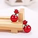 Stud Earrings Rose Flower Mother Of Pearl Double Sided 925 Sterling Silver Chinese Red Style By SUYAN (Glossy)