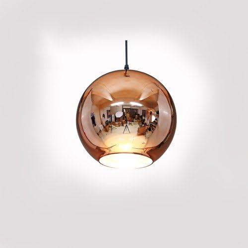 Modeen Creative Plating Transparent Reflective Single Head Chrome Glass Mirror Ball Ceiling Pendant Lamp LED Globe Hanging Light Chandelier (Color : Red Bronze-Diameter 15cm)