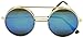 Gold Metal Round Retro Boho Blue Mirror Steampunk Flip Up Glasses Sunglasses (Gold | Blue, 52)