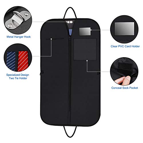 Buruis Travel Garment Bag with Large Laptop Compartment and 2 Pcs Functional Hangers, Protable Waterproof Suit Bag Carrier Cover for Trip, Business and Clothes Storage (Blue Stripe)