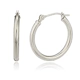 10k White Gold 2mm Basic Pin Catch Hoop Earrings (18 Millimeters) (GO-392)