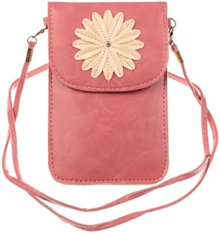 Universal Multipurpose Synthetic Leather Wallet Crossbody Cell Phone Bag Mini Pouch for iPhone 6/6S,6Plus/6S Plus,Note 5,Note 4,Galaxy S7,S7 Edge (Pink- with touch screen)