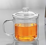 Home tea(TM) double wall glass cup coffee mug with lid with handle 350ml