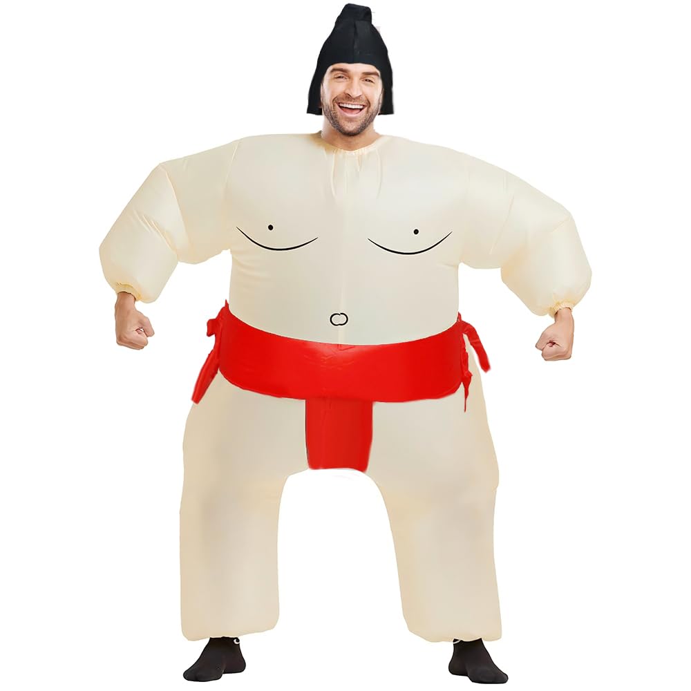 Rafalacy Inflatable Sumo Wrestler Suit Costume for Adult Blow up Halloween Costume Party Fat Suit Fancy Families Member Game (Red Sumo)