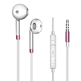 Q-YEE Wired Headphones, In Ear Stereo Earphones Noise Cancelling Sweatproof Sports Earbuds with Microphone - Pink