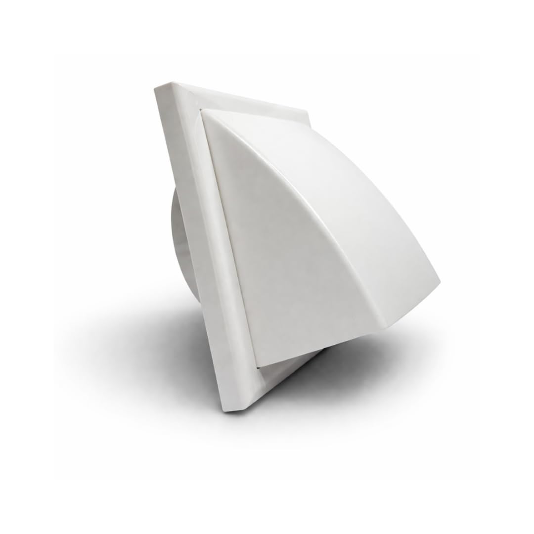 Fantronix White Cowled Wall Vent Grille – 100 mm (4”) Rear Spigot, 155 x 155 mm External Size with Backdraught Shutter for Bathroom, Kitchen & Tumble Dryer Ventilation