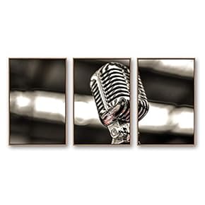 Framed Canvas Wall Art for Living Room, Bedroom Microphone Canvas Prints for Modern Home Decoration Ready to Hang - 16"x24"x3 Panels