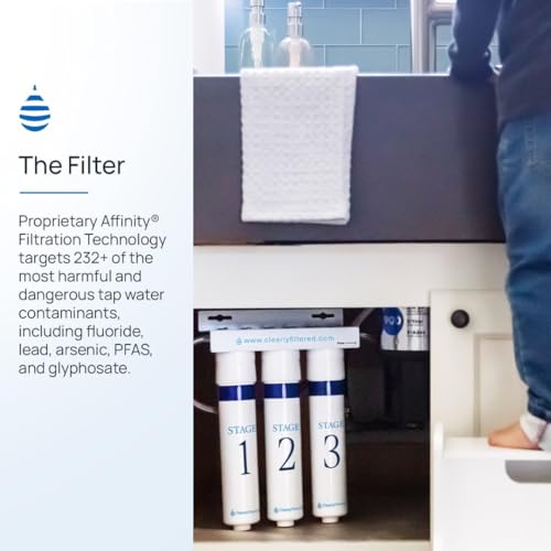 Clearly Filtered 3-Stage Under the Sink Filtration System/Easy Install/Targets 232+ Contaminants Including Heavy Metals, Fluoride, Lead, PFOA