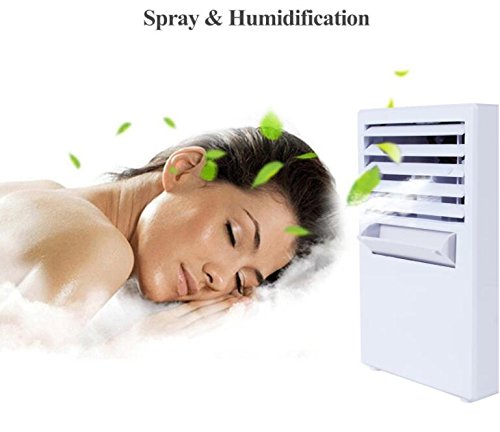 JM-capricorns Mini Portable Air Conditioner Fan,Portable Misting Desktop Table Desk Cooling Fan Evaporative Air Circulator Cooler Humidifier Bladeless Quiet for Office, Dorm, Upgrade Version White