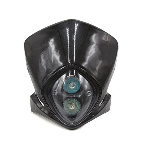 uxcell Universal Black Shell Off-road Motorcycle Streetfighter Warm White Front Headlight Fairing Lamp Light