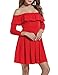 Zeagoo Women Casual Floral Off Shoulder Sexy Mini Cocktail Party Pleated Dress (Small, Red-2)