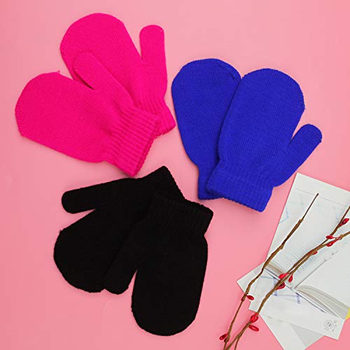 Coobey 6 Pairs Toddler Magic Stretch Mittens Winter Unisex Baby Knitted Gloves Mittens (Mixed Color F, 2-4 Years)