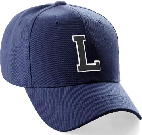 Classic Baseball Hat Custom A to Z Initial Team Letter, Navy Cap