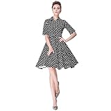 Heroecol Womens Vintage 1950s Dresses Polo Neck Short Sleeve 50s 60s Polka Dot Style Retro Swing Cotton Dress