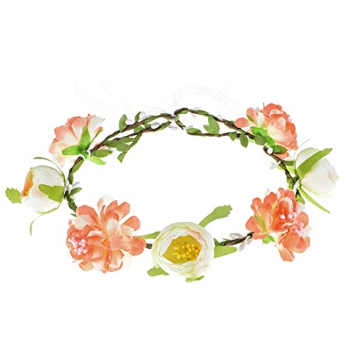 Daisyu Boho Flower Headband Hair Wreath Floral Crown Headpiece (Pink Ivory) - Thumbnail 2